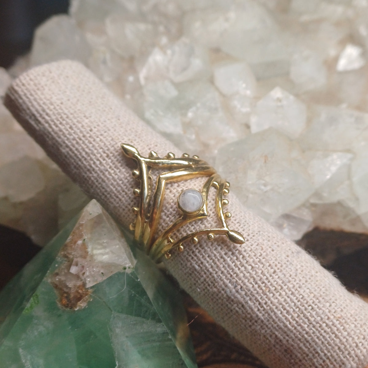 Moonstone Brass Rings
