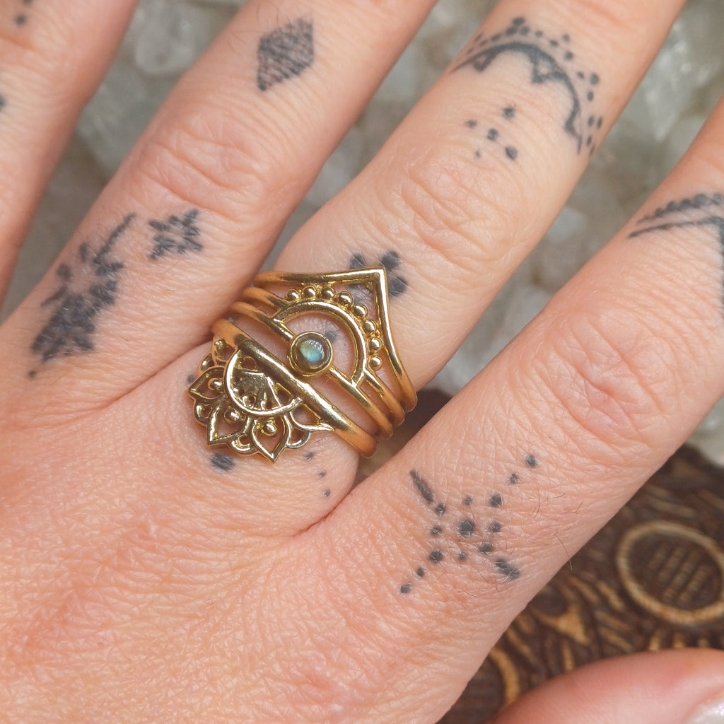 Labradorite Brass Rings