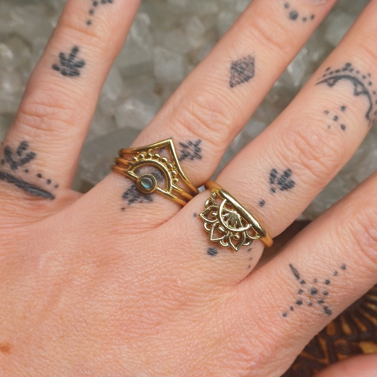Labradorite Brass Rings