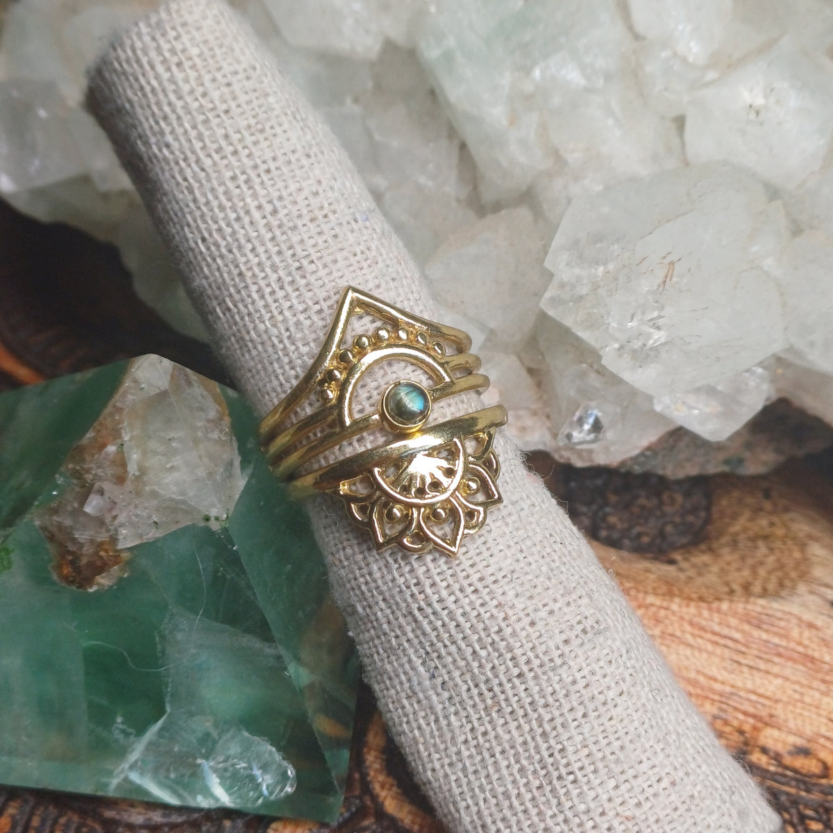 Labradorite Brass Rings