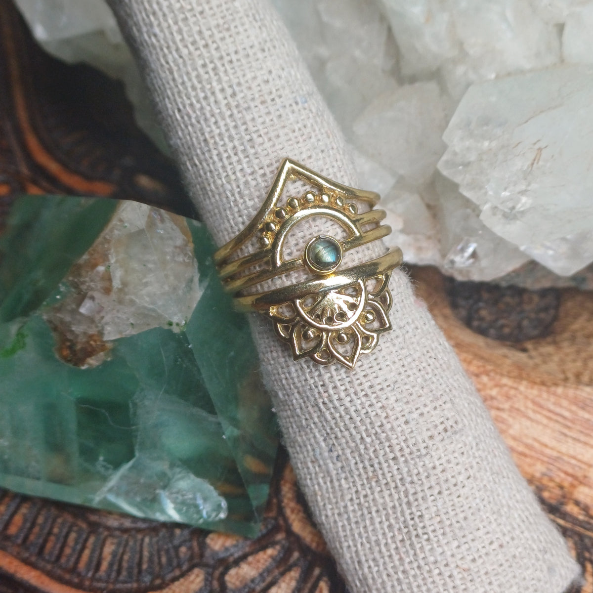 Labradorite Brass Rings
