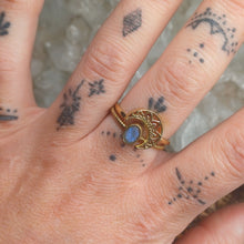 Load image into Gallery viewer, Labradorite Crescent Moon Brass Rings

