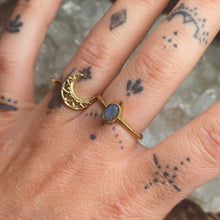 Load image into Gallery viewer, Labradorite Crescent Moon Brass Rings
