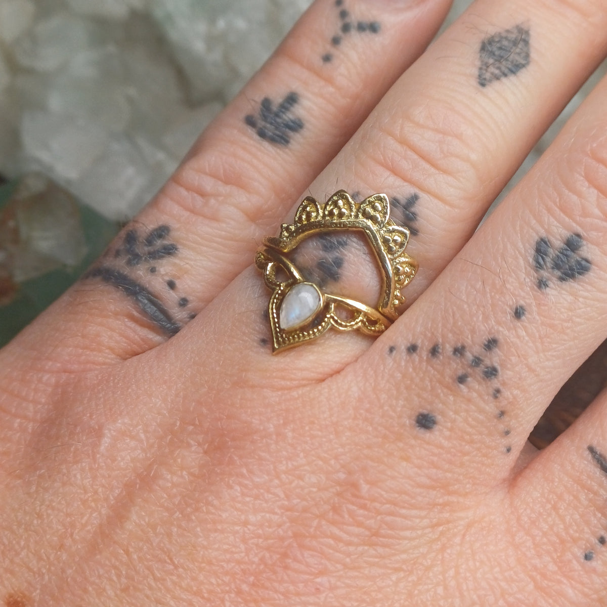 Moonstone Brass Rings