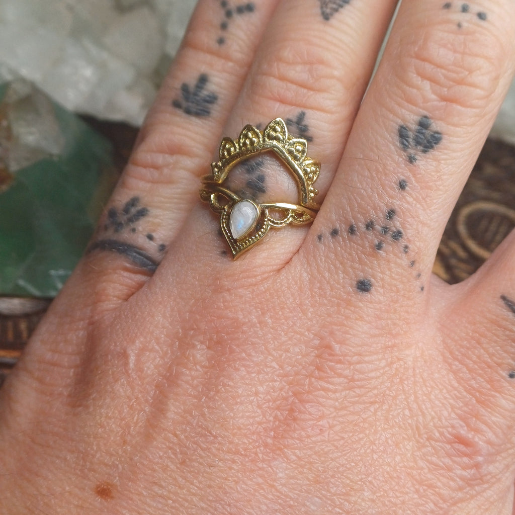 Moonstone Brass Rings
