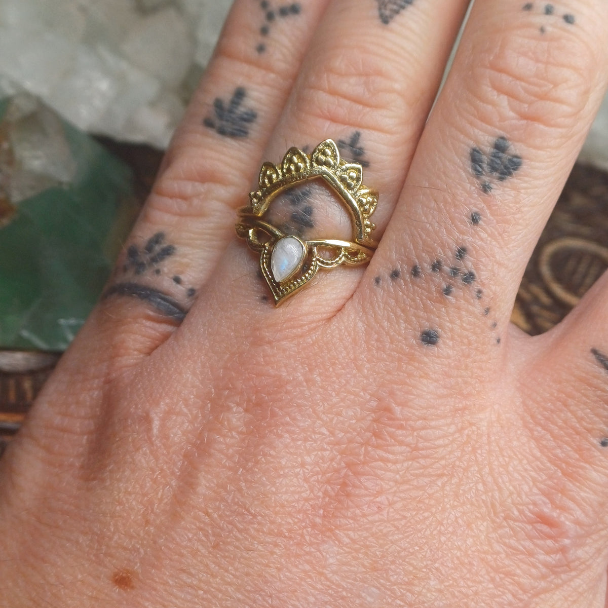 Moonstone Brass Rings