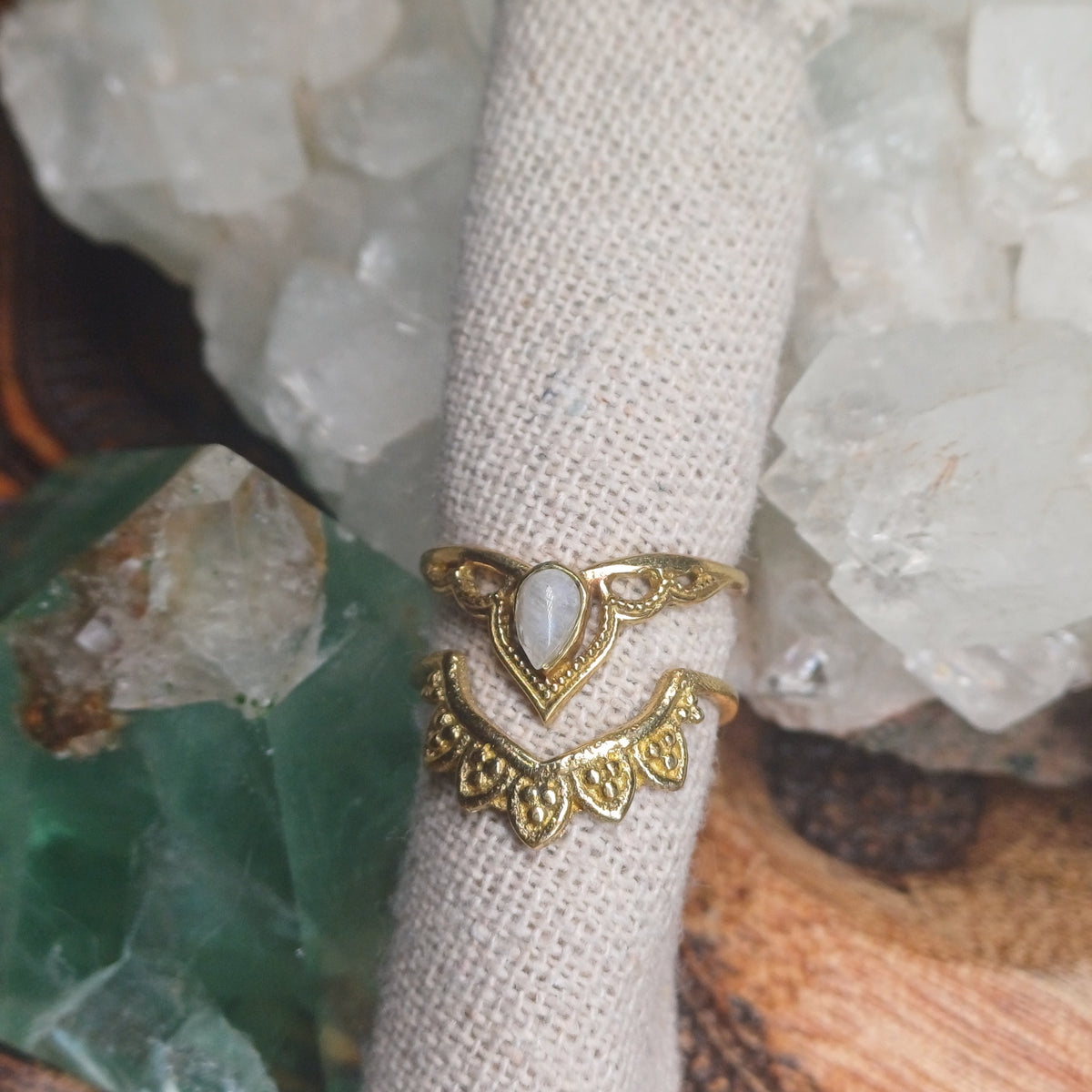 Moonstone Brass Rings