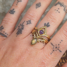 Load image into Gallery viewer, Amethyst &amp; Labradorite Brass Rings
