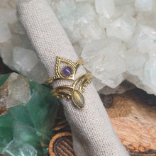Load image into Gallery viewer, Amethyst &amp; Labradorite Brass Rings
