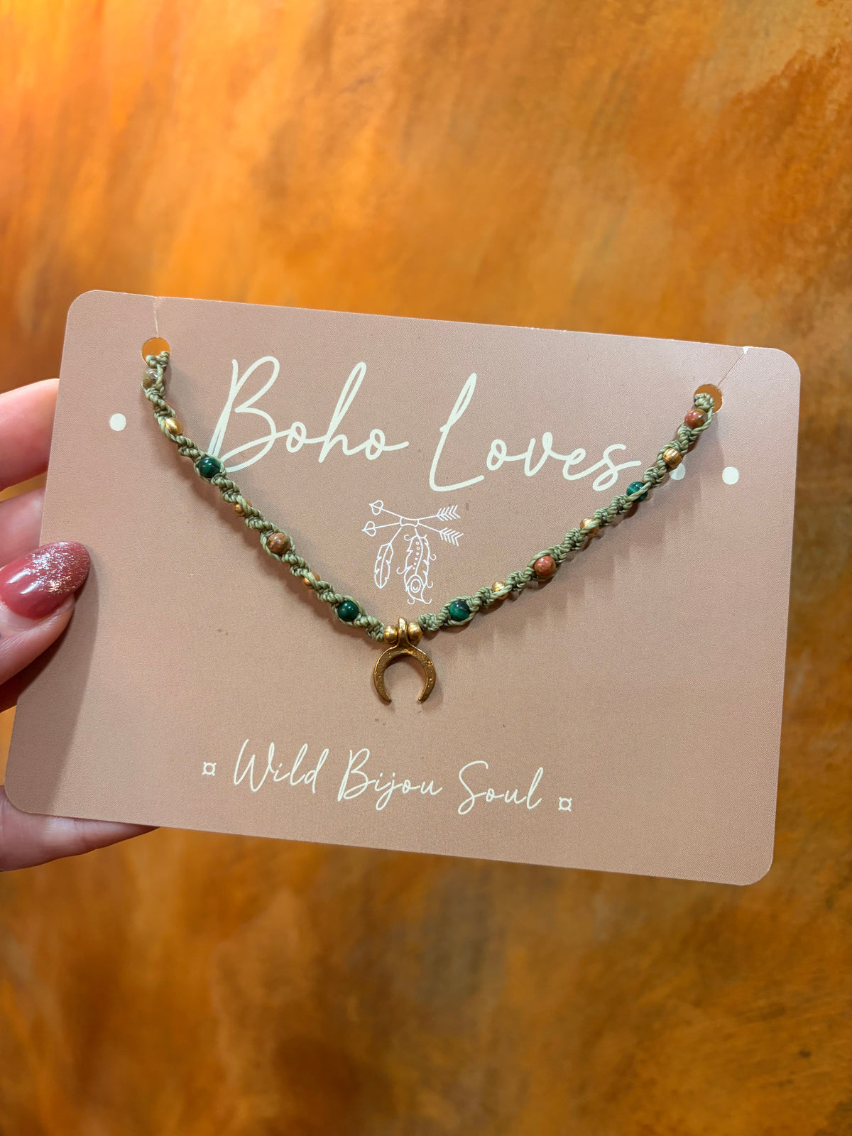 Unakite and Malachite Crescent moon necklace