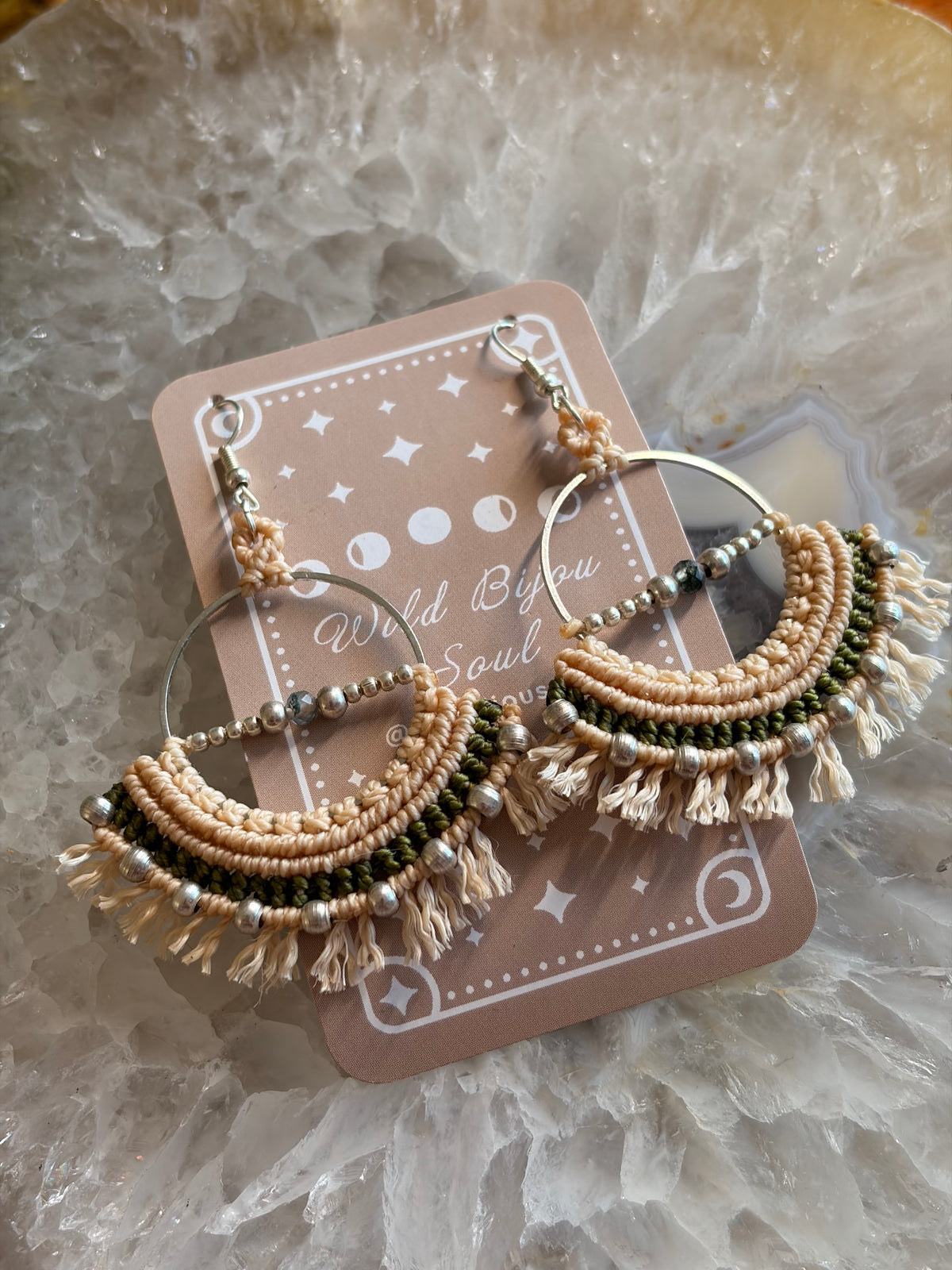Bohemian macrame hoop earrings
