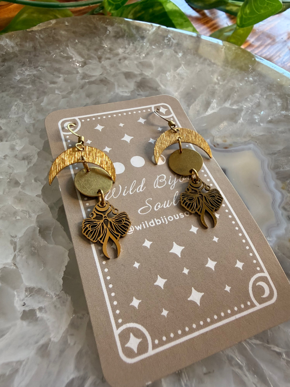 Golden goddess moon earrings