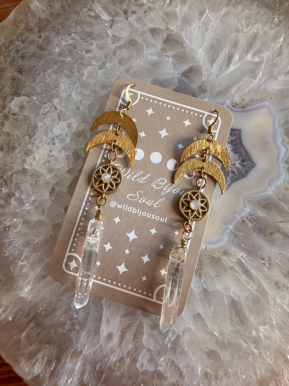 Celestial Quartz Moon Earrings
