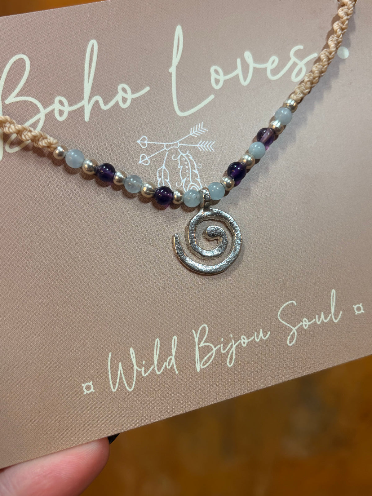 Aquamarine and Amethyst Spiral Necklace