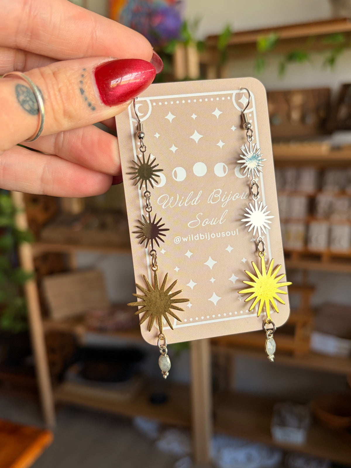 Silver and Gold moonstone earrings