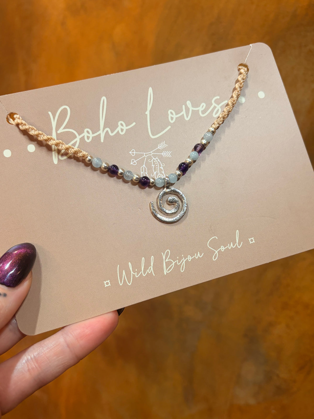 Aquamarine and Amethyst Spiral Necklace