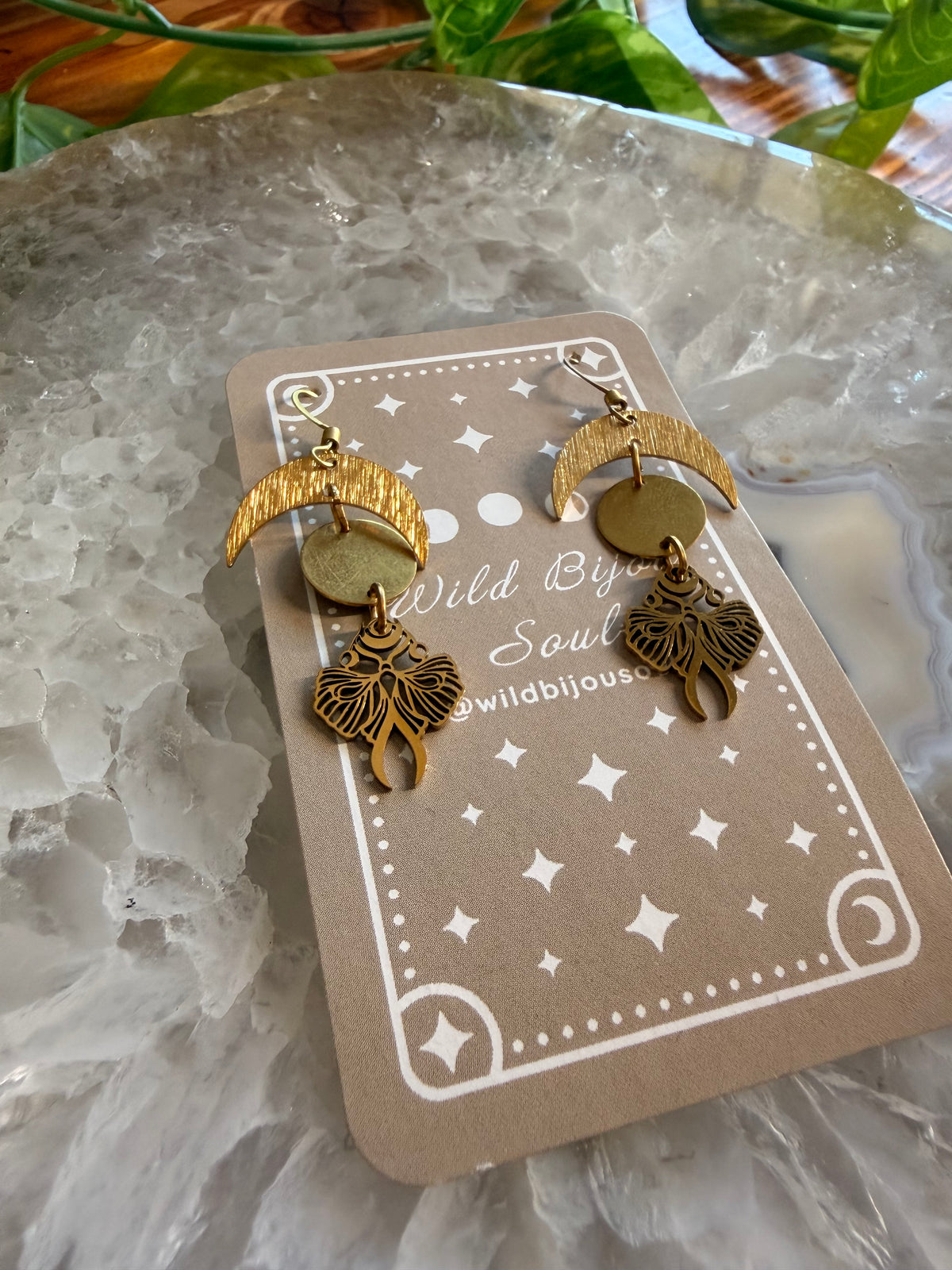 Golden goddess moon earrings