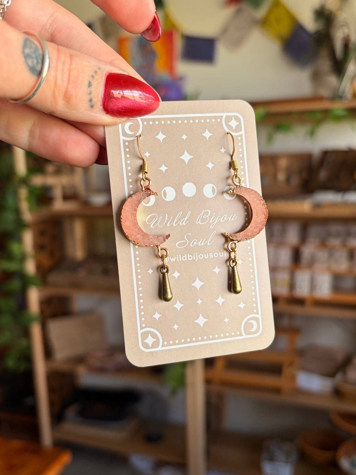 Pink Crescent Earrings