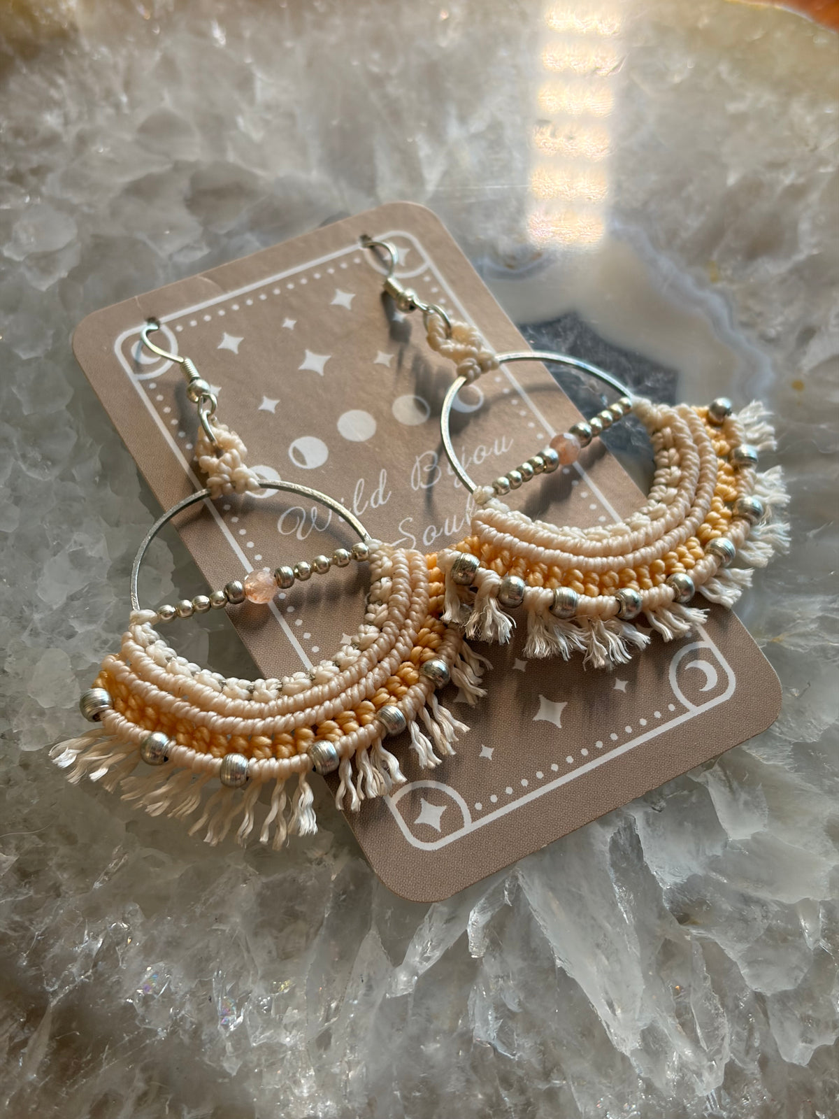 Bohemian macrame hoop earrings