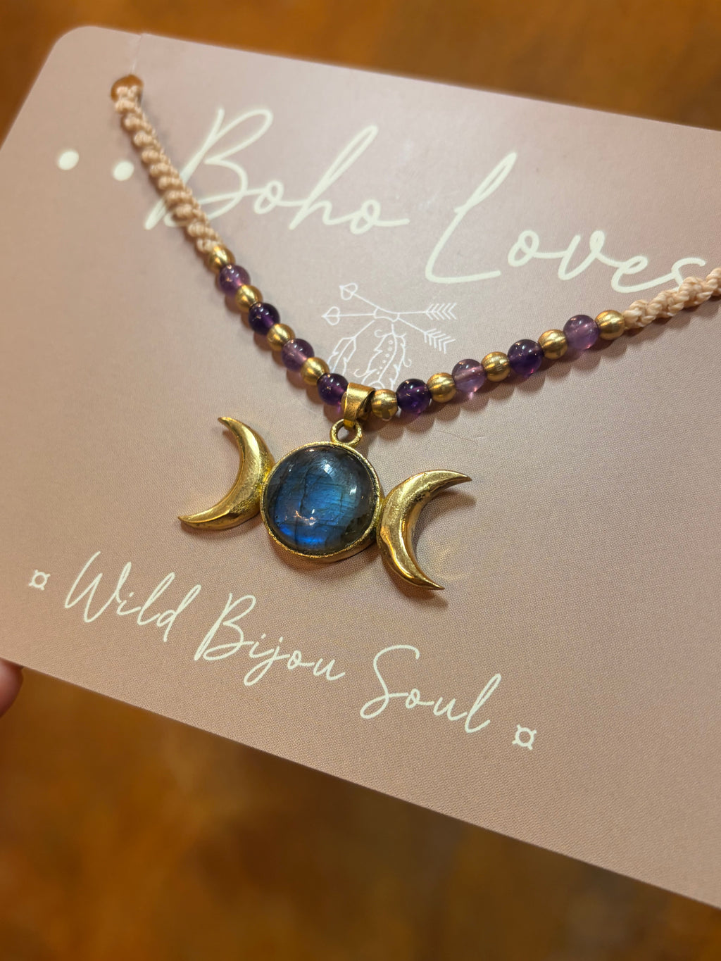 Labradorite and Amethyst Triple Moon necklace