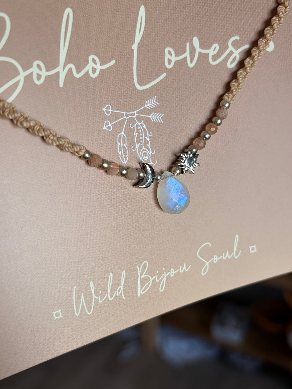 Moonstone sun and moon necklace