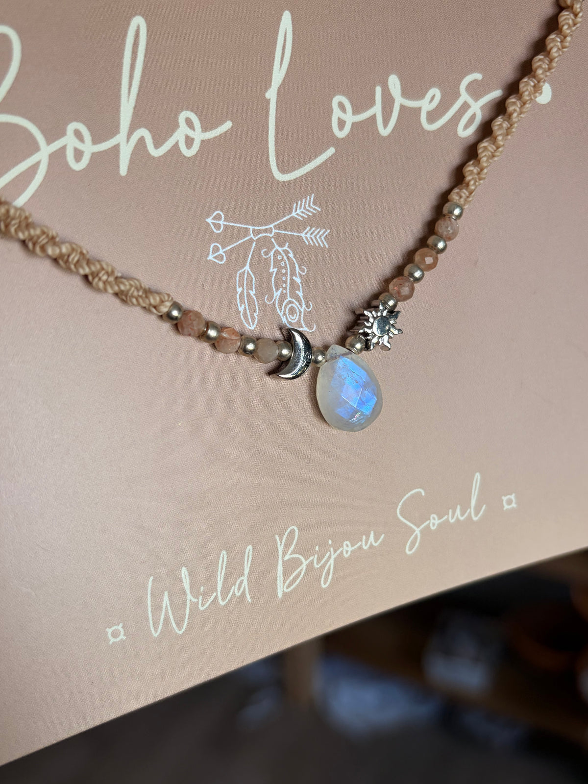 Moonstone sun and moon necklace