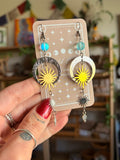 Celestial Moonstone silver and gold earrings