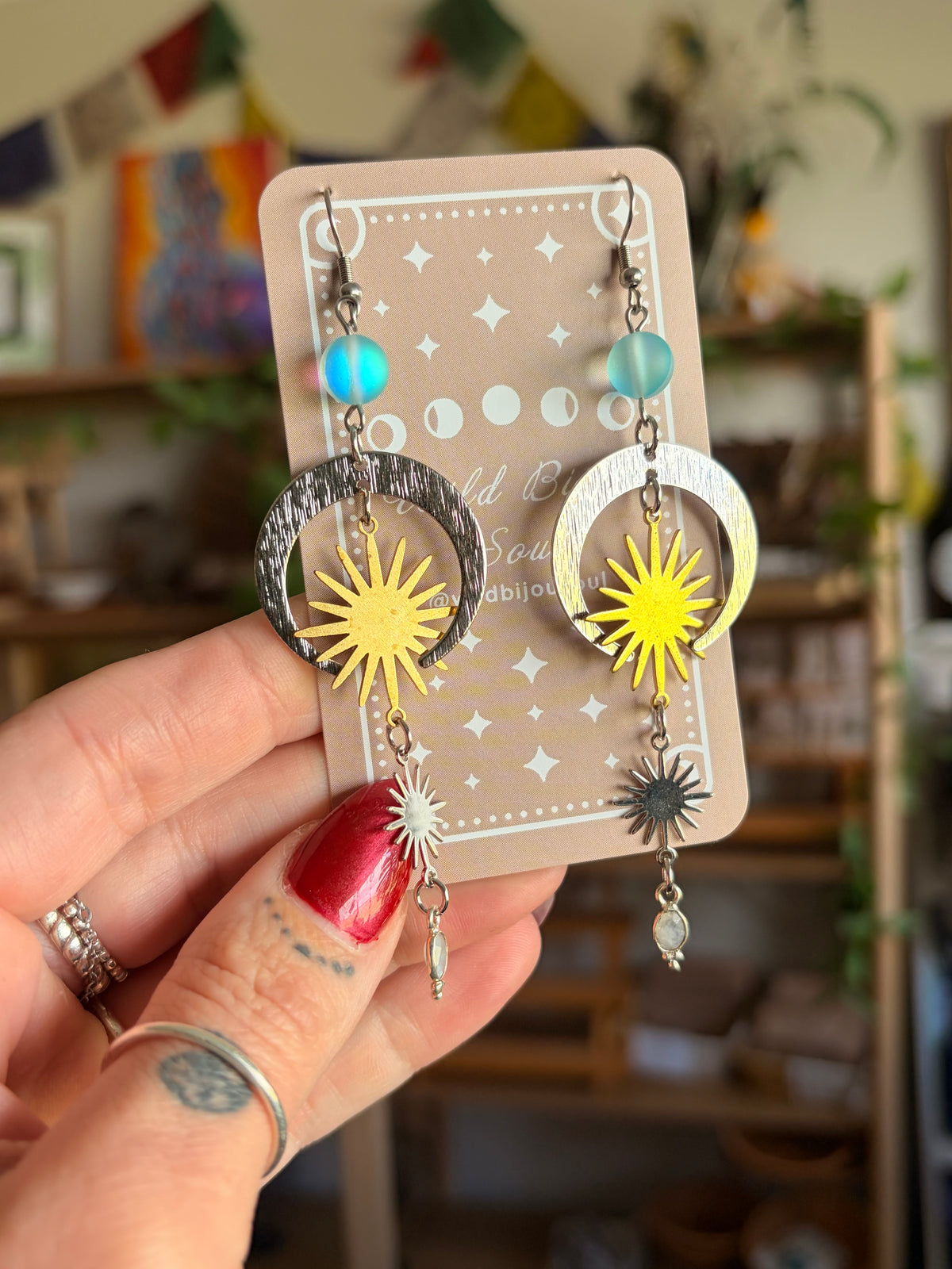 Celestial Moonstone silver and gold earrings