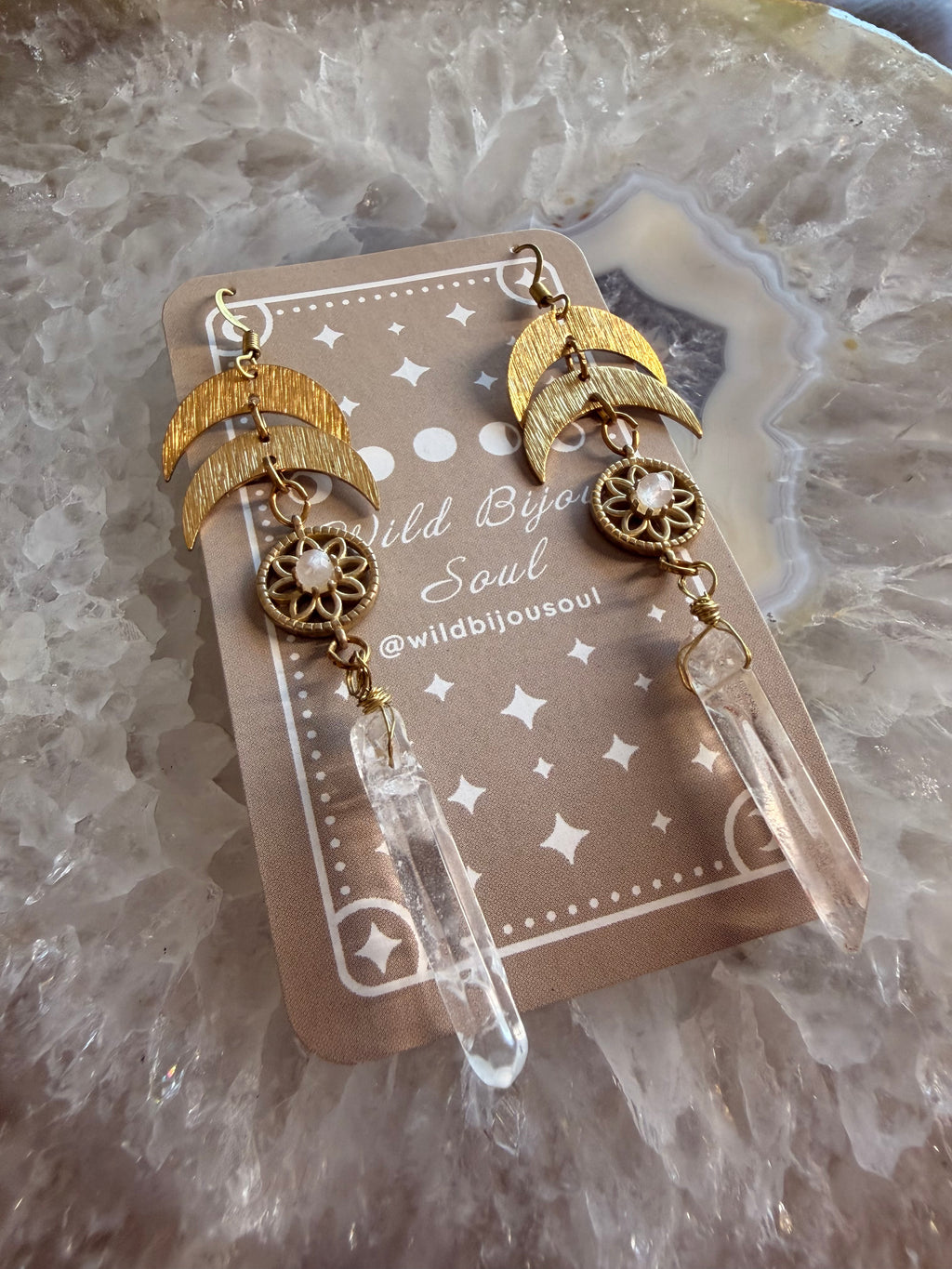 Celestial Quartz Moon Earrings