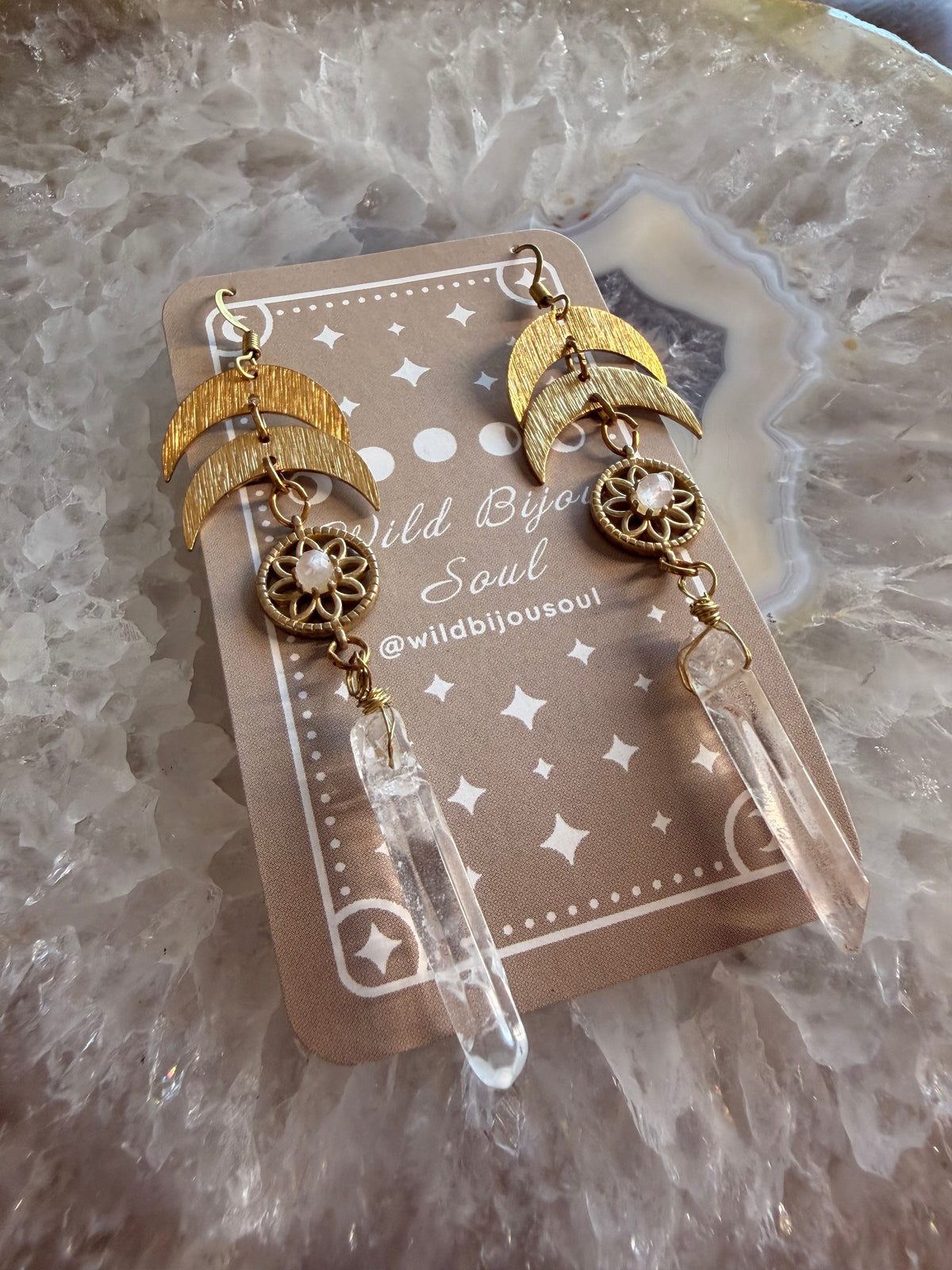 Celestial Quartz Moon Earrings