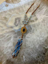 Load image into Gallery viewer, Kyanite, Obsidian &amp; Aquamarine Macramé Necklace
