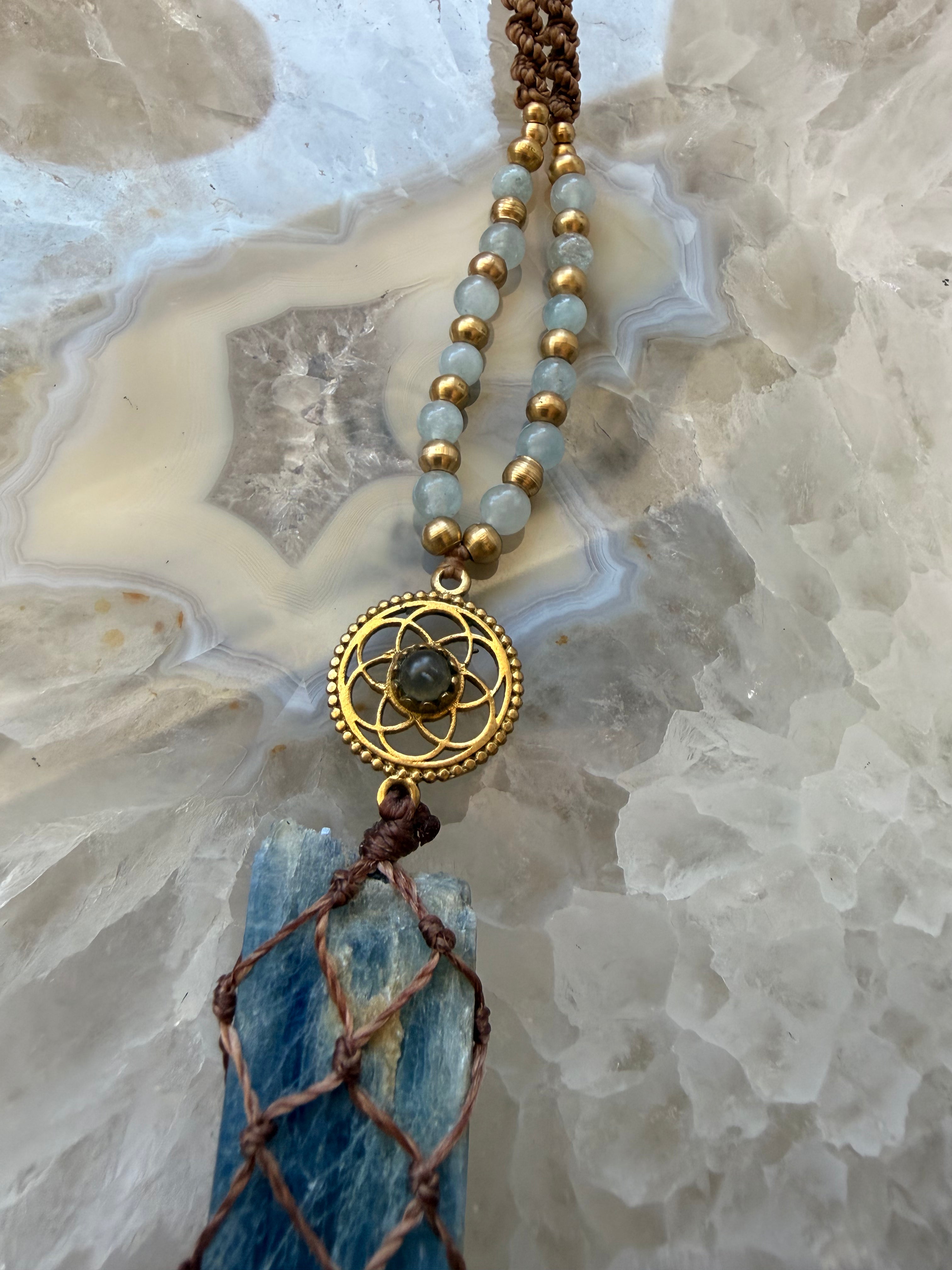 Kyanite, Labradorite & Angelite Macramé Necklace
