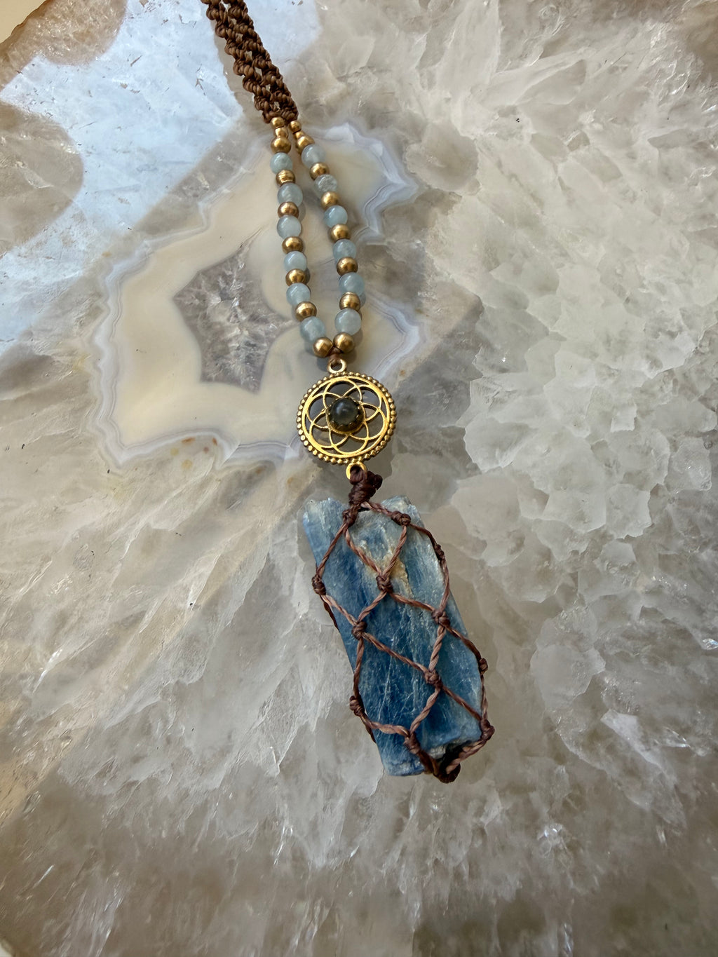 Kyanite, Labradorite & Angelite Macramé Necklace