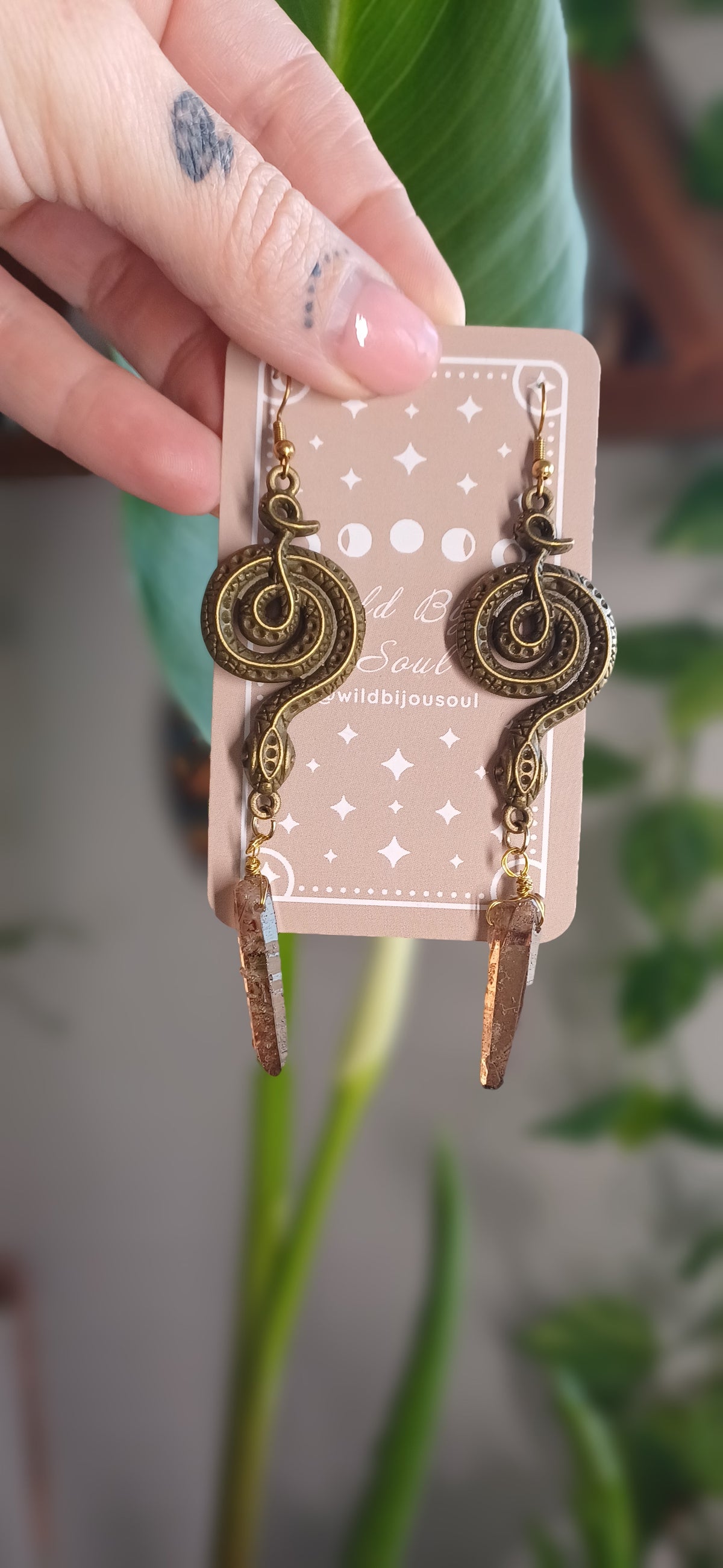 Smokey Quartz Snake Earrings