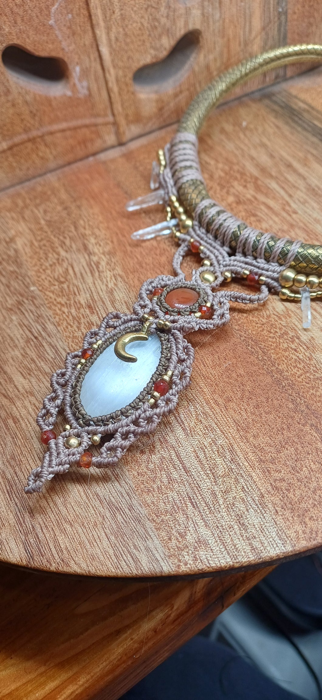 Goddess Choker - Selenite • Carnelian •Clear Quartz